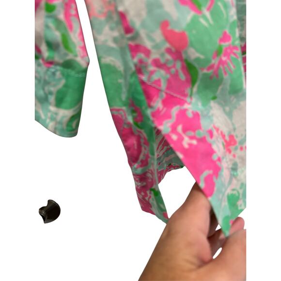 Lilly Pulitzer Amelia Island Tunic Top Pullover Green Pink Floral Size M - Picture 4 of 7